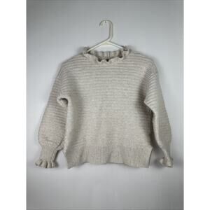 Madewell Wool Blend Chunky Pullover Ruffle Cream Sweater Women's Small